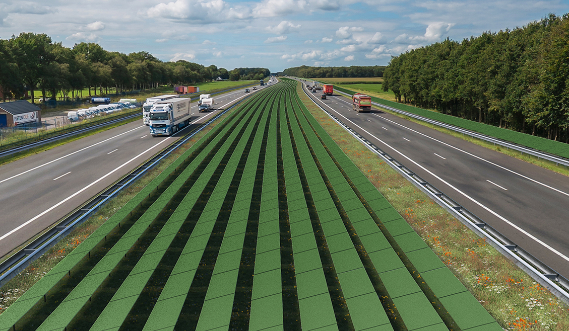 Impressie van de mogelijk nieuwe situatie van de middenberm langs de A37 (Foto/ontwerp: studio Marco Vermeulen/The Imagineers)