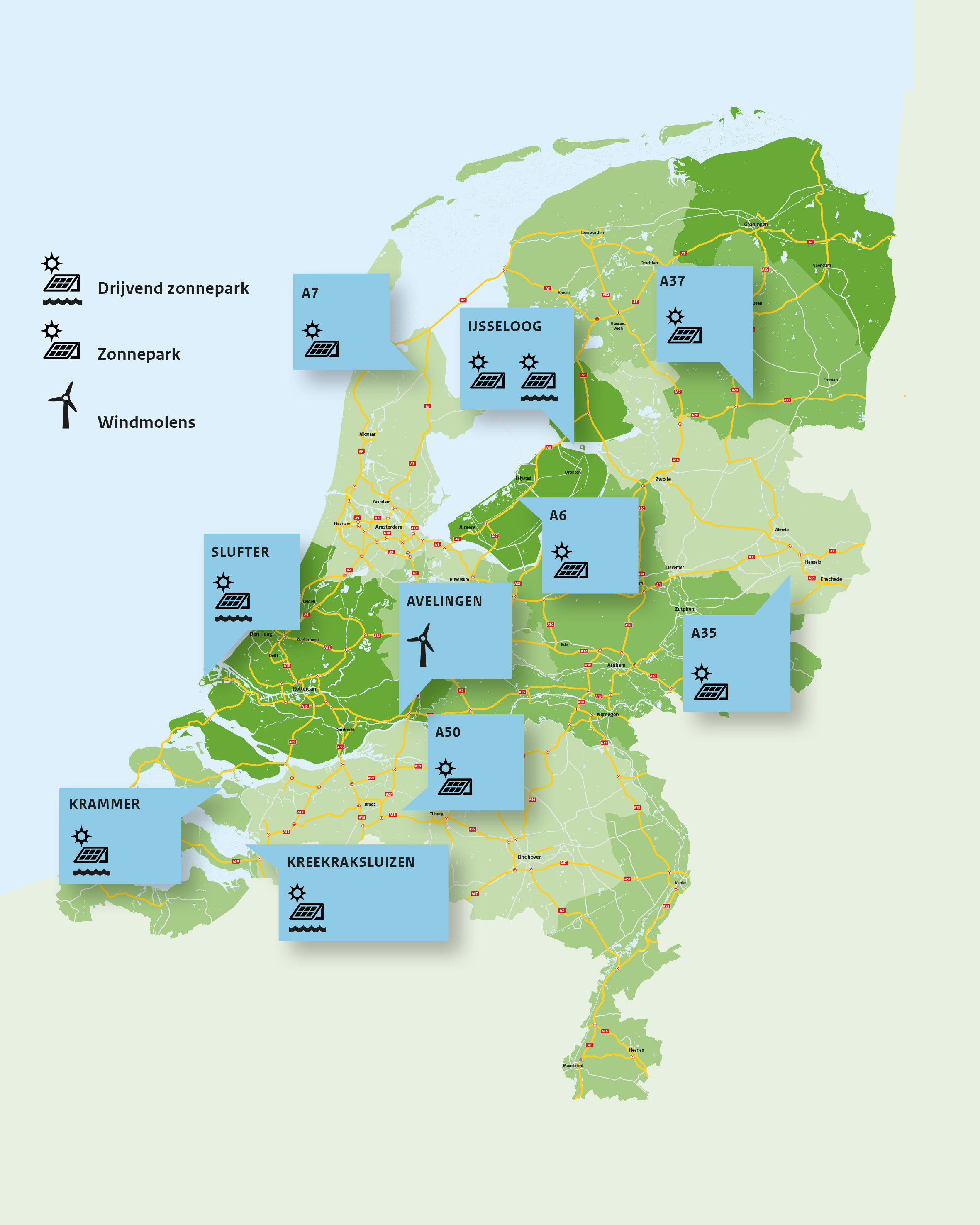 Landkaart met het overzicht pilotpropjecten